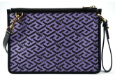 Violet Leather Greca Signature Shoulder Bag